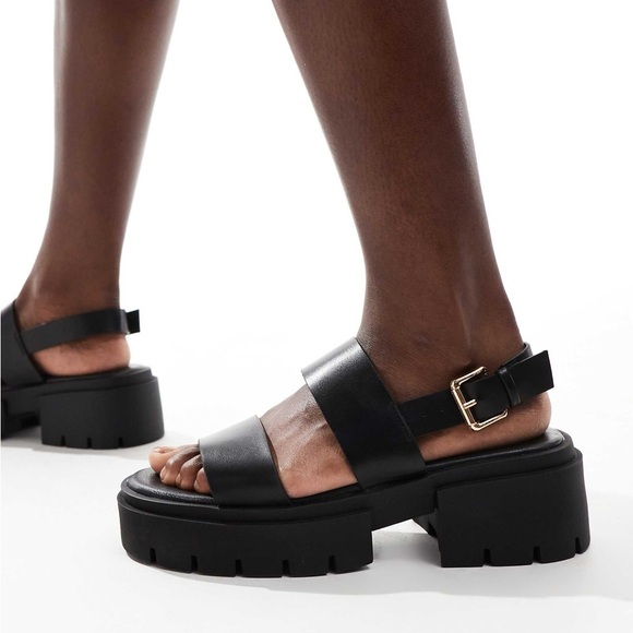 Truffle Collection Shoes - Truffle Collection Y2K chunky strap sandals in black- Size 41